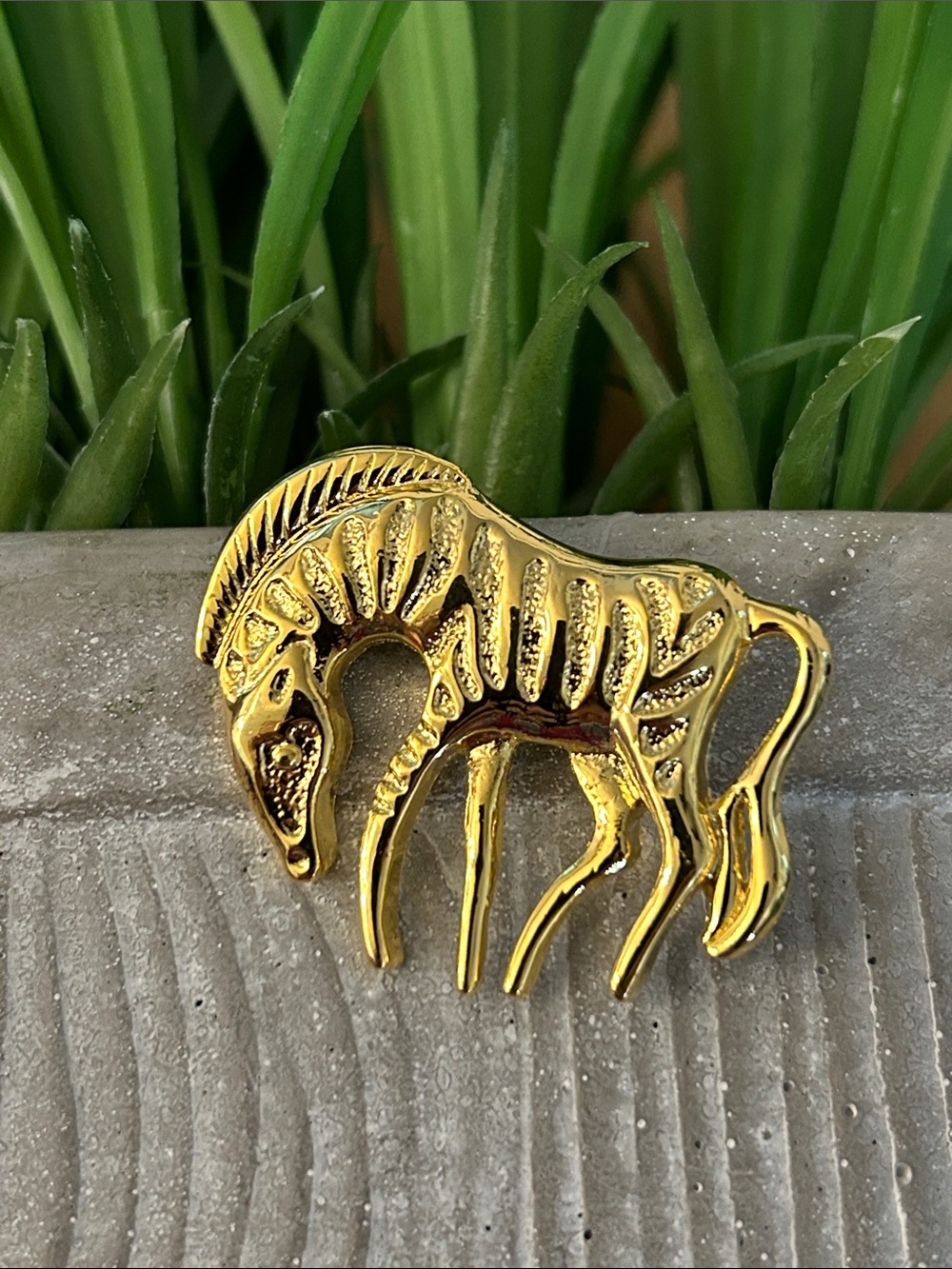Gold Tone zebra Brooch - Shiny Gold Pin for animal safari lovers